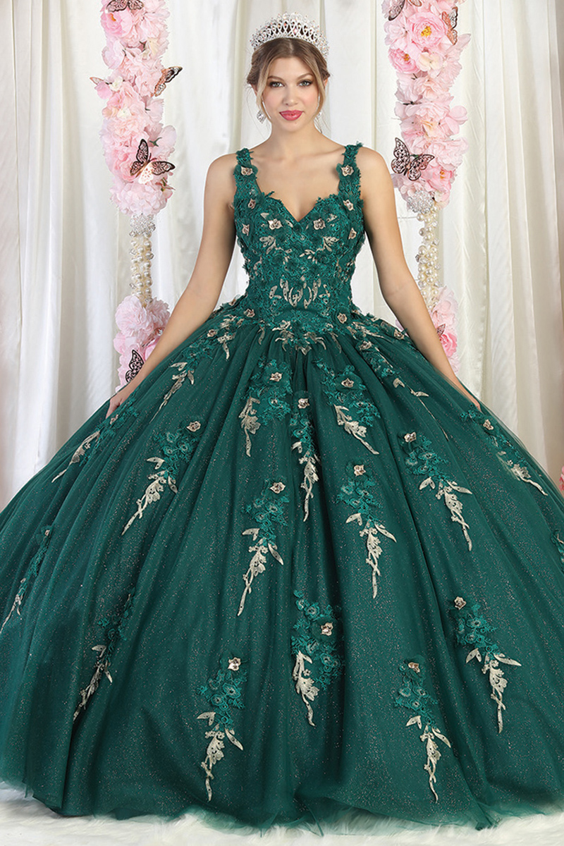 V-Neck Off The Shoulder Ball Gown with Sequins